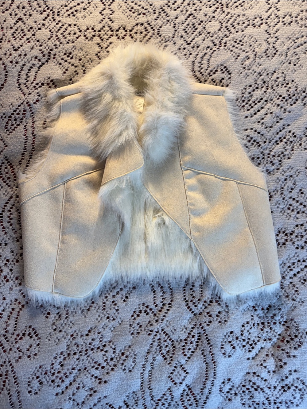 Cache Cream Faux-Fur Trim Cropped Vest